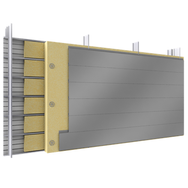 Doppelte Aussenfassade Stahl oder Aluminiumlamellen Verlegung H vollständige Platten Dämmung Abstandhalter