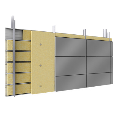 Double skin with steel alu cassettes trays spacers insulation