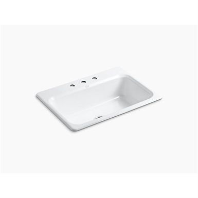 k-5832-3 bakersfield™ 31" x 22" x 8-5/8" top-mount single-bowl kitchen sink with 3 faucet holes