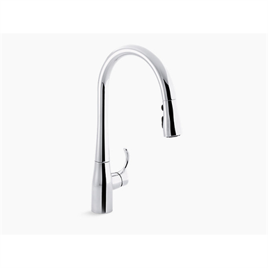 K-596 Simplice® single-hole or three-hole kitchen sink faucet with 16-5/8" pull-down spout, DockNetik(R) magnetic docking system, and a 3-function sprayhead featuring Sweep(R) spray