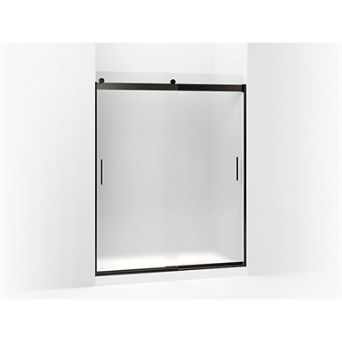 Levity® Sliding shower door, 74" H x 56-5/8 - 59-5/8" W, with 1/4" thick Frosted glass and blade handles