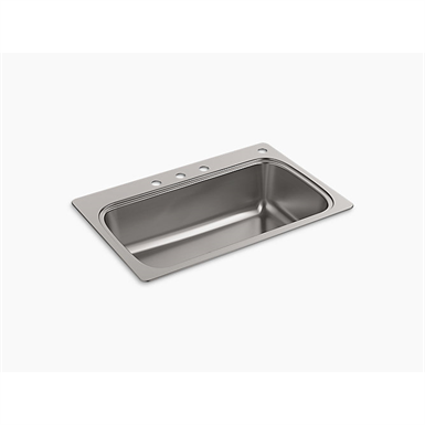 K-20060-4 Verse™ 33" x 22" x 9-5/16" top-mount single-bowl kitchen sink with 4 faucet holes