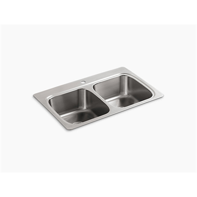 verse™ 33" x 22" x 9-1/4" top-mount double-equal bowl kitchen sink with single faucet hole