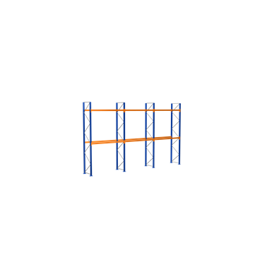 pallet racking, complete shelving unit, 5000 x 8444 x 1100 mm, blue/galvanized/orange, 3 storage levels, pallet weight up to 860 kg, bay load max. 5.725 kg
