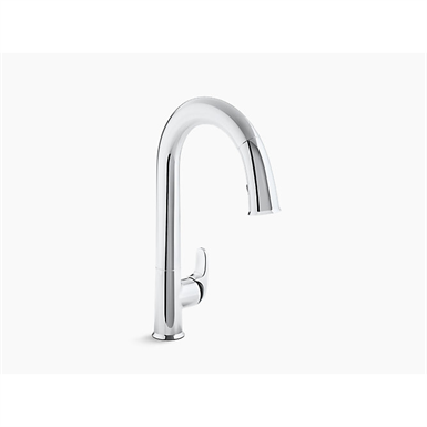 sensate™ touchless kitchen faucet with black accents, 15-1/2" pull-down spout, docknetik® magnetic docking system, and a 2-function sprayhead featuring the new sweep® spray