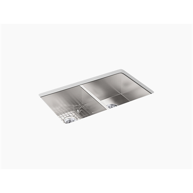 vault™ 33" x 22" x 9-5/16" top-mount/undermount double-equal bowl kitchen sink with single faucet hole