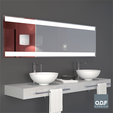 mirror with 2 integrated horizontal led light bands and defogger 198 x 65cm