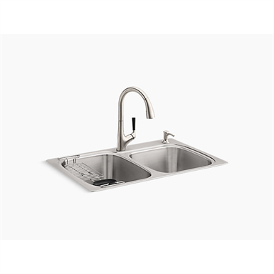 kohler® all-in-one kit 33" x 22" x 9-1/4" all-in-one kit top-/under-mount kitchen sink