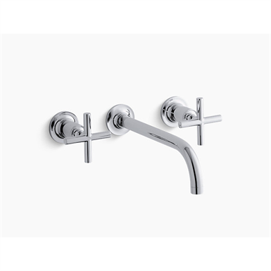Purist® Wall-mount bathroom sink faucet trim with 9", 90-degree angle spout and cross handles, requires valve