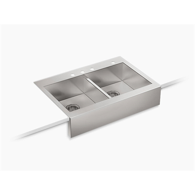 vault™ 35-3/4" x 24-5/16" x 9-5/16" self-trimming® top-mount double-equal stainless steel apron-front kitchen sink for 36" cabinet