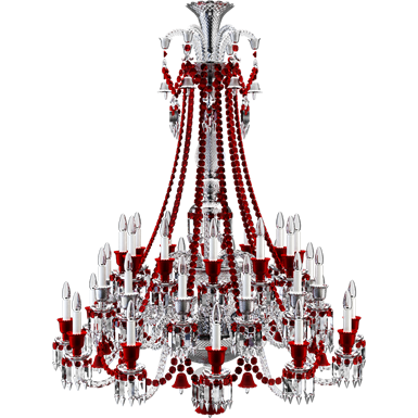Zenith Clear and Red Chandelier 36L