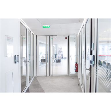 Aluminium double fire door - with transom and sidelight