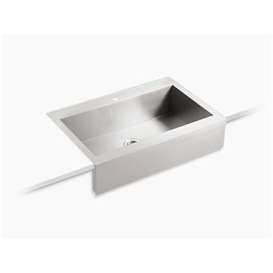Vault™ 35-3/4" x 24-5/16" x 9-5/16" Self-Trimming® top-mount single-bowl stainless steel apron-front kitchen sink for 36" cabinet