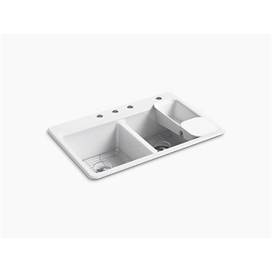 riverby® 33" x 22" x 9-5/8" top-mount double-equal kitchen sink with accessories and 4 faucet holes