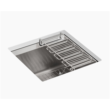 8 Degree™ 18" x 18" x 10-3/16" under-mount bar sink with bottom bowl sink rack and wine glass rack
