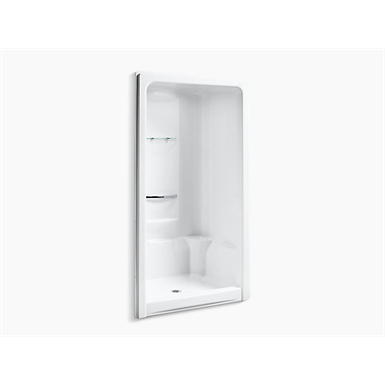 K-1687 Sonata® 48" x 36" x 90" center drain shower stall with integral high-dome ceiling, requires grab bar