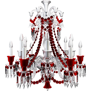 zenith clear and red chandelier 12l