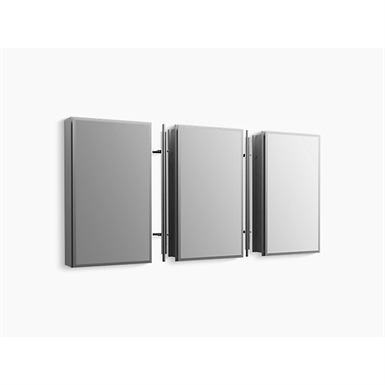15" W x 26" H aluminum single-door medicine cabinet with mirrored door, beveled edges